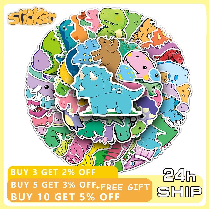 50pcs น่ารักไดโนเสาร์สติกเกอร์ Kawaii สัตว์ Decal สําหรับแล็ปท็อปสมุดภาพกระเป๋าเดินทางตู้เย็นโน้ตบุ๊ค
