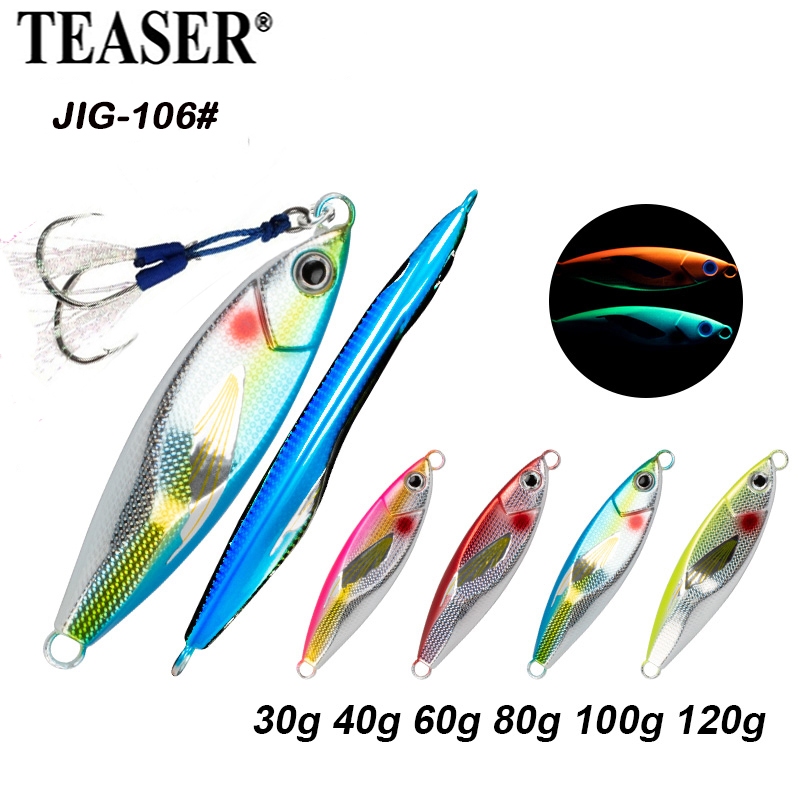 TEASER【 J106 】 ปีกน ้ อย 30g 40g 60g 80g 100g 120g โลหะช ้ า Jig เหยื ่ อตกปลาน ้ ําเค ็ มเหยื ่ อ Shore Jigs เหยื ่ อประดิษฐ ์ เหยื ่ อ Tackle พร ้ อม Assist Hook