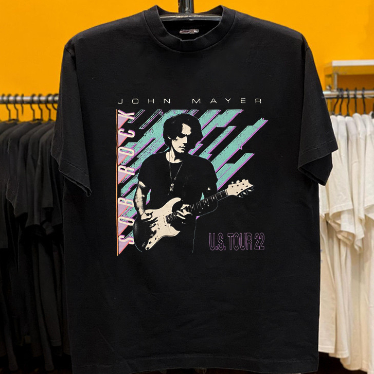 John Mayer John Mayer นักร้องโปสเตอร์สไตล์Ins Streetสวมไหล่วางเสื้อยืดAmiสีกากีRetroแขนสั้นฤดูร้อน