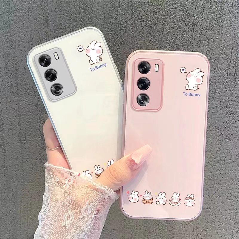 สําหรับ OPPO Reno 12 5G กรณี Reno13 13Pro 12Pro 11 11F 10 Pro หรูหรา Liquid Glass กันกระแทกกล้อง Protector เคสโทรศัพท์น่ารักการ์ตูนกระต่าย