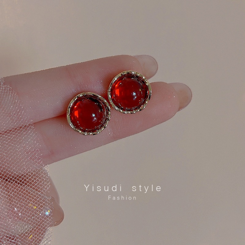 ส925 เงินเข็มต่างหูอัญมณีสีแดงลมหนาว อิน เวอร์ชั่นเกาหลีใหม่อินเทอร์เน็ตคนดังต่างหูอินเทรนด์ 2024 รุ่นใหม่