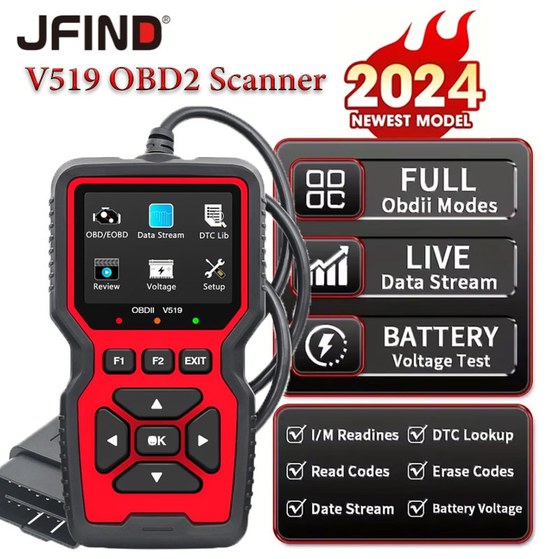 V519 OBDII เครื่องสแกนเนอร์ทดสอบแรงดันไฟฟ้า ODB2 OBD 2 PK ELM 327 V1 5 สําหรับรถยนต์