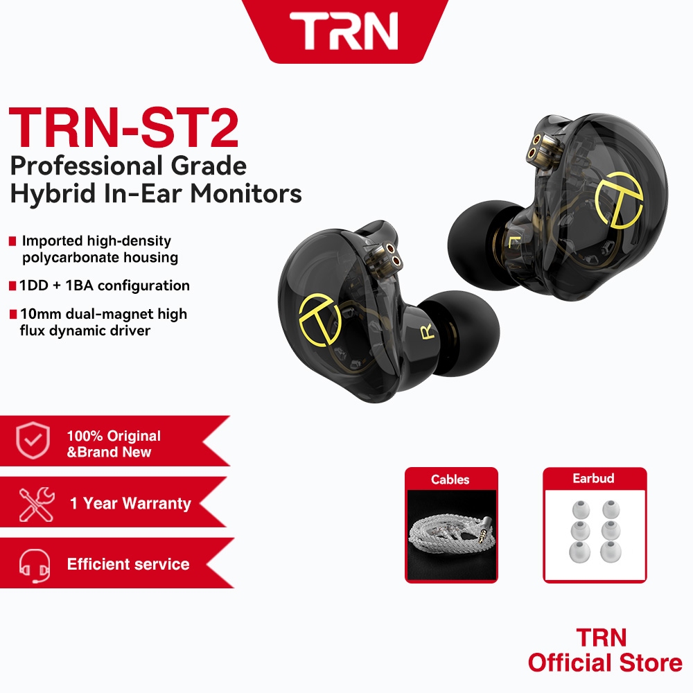 Trn St2 หูฟังไฮบริด 1BA 1DD Hifi เสียงเบส สําหรับเล่นเกม