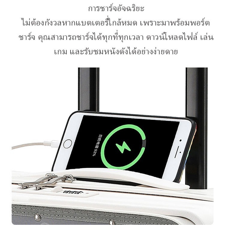 【ในสต็อก】กระเป๋าเดินทางคันชักกว้าง มีช่องเสียบ USB ช่องวางแก้วน้ำ กระเป๋าเดินทางล้อลาก 20นิ้ว 24นิ้ว