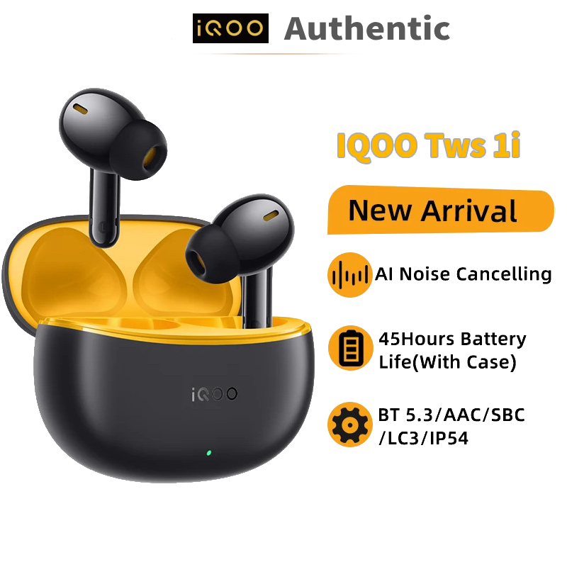 IQOO TWS 1i หูฟังไร้สาย True AI ตัดเสียงรบกวนหูฟัง TWS บลูทูธ 5.3 45 ชั่วโมงอายุการใช้งานแบตเตอรี่ IP54 กันน้ํา