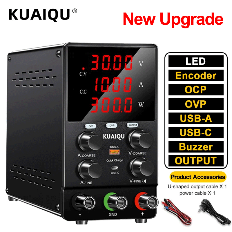 【1 ปีรับประกัน】KUAIQU 30V 10A Lab Dc แหล่งจ่ายไฟ Type-C Fast Charging OCP OVP ปรับ 60V 5A Bench Power Supplies 120V 3A หลักจอแสดงผลแรงดันไฟฟ้าซ่อม