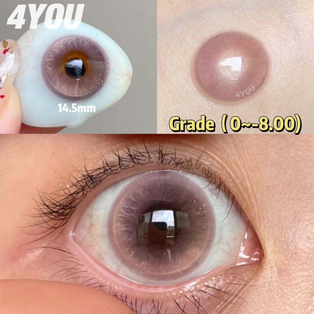 4youcod&gift2pcs สีชมพูเกรดคอนแทคเลนส์สีน้ําตาล(0.00~-8.00)ตาใหญ่ธรรมชาติ 14.0 มม.-14.5 มม.ใช้รายปี