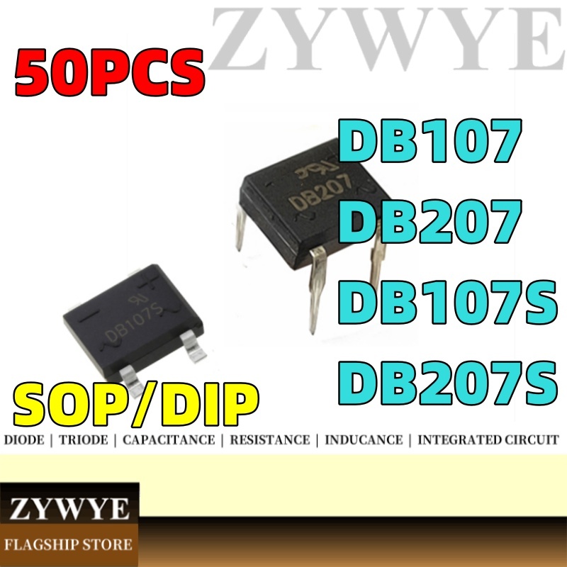 50pcs DB107 DB207 4-pin สะพาน Stack DB107S DB207S Rectifier สะพาน DIP4 In-line Patch SOP4