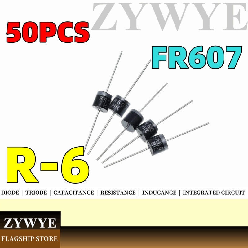 50pcs FR607 ความถี่สูง Fast Recovery Diode 6A 1,000V Rectifier In-Line Diode ยาว Pin High Power