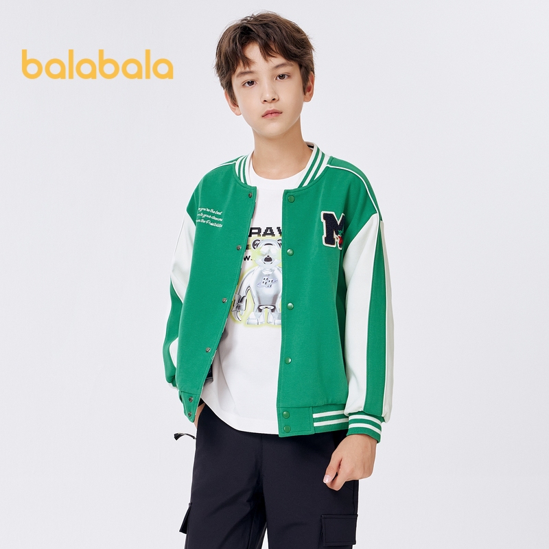 Balabala เสื้อผ้าเด็กเสื้อเด็กชายฤดูใบไม้ผลิและฤดูใบไม้ร่วงชุดลำลองเครื่องแบบเบสบอลแบบย้อนกลับหลวม