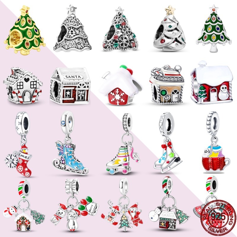 925 เงินสเตอร์ลิงเงาต้นคริสต์มาส Charm Series จี้เหมาะสําหรับ Pan Charm 925 สร้อยข้อมือต้นฉบับ DIY เครื่องประดับของขวัญวันเกิด