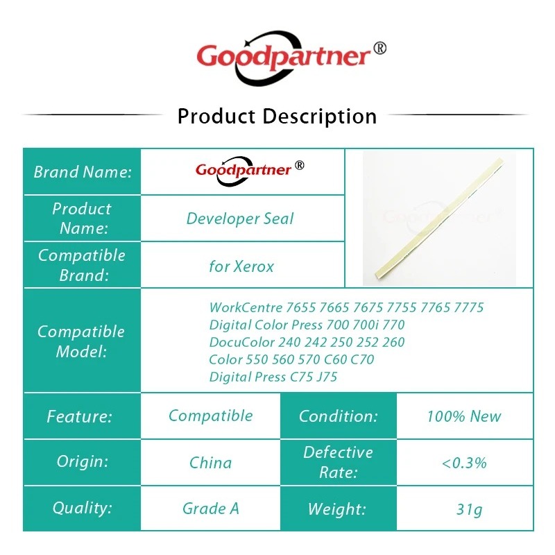 1x Developer Seal Blade สําหรับ Xerox DC240 DC242 DC250 DC252 DC260 550 560 570 C60 C70 WorkCentre 7655 7665 7675 7765 7775