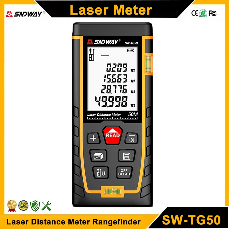 Sndway SW-TG50 เครื่องวัดระยะทางเลเซอร์ดิจิทัล ทนทาน 40 ม. 50 ม. 100 ม. 120 ม.