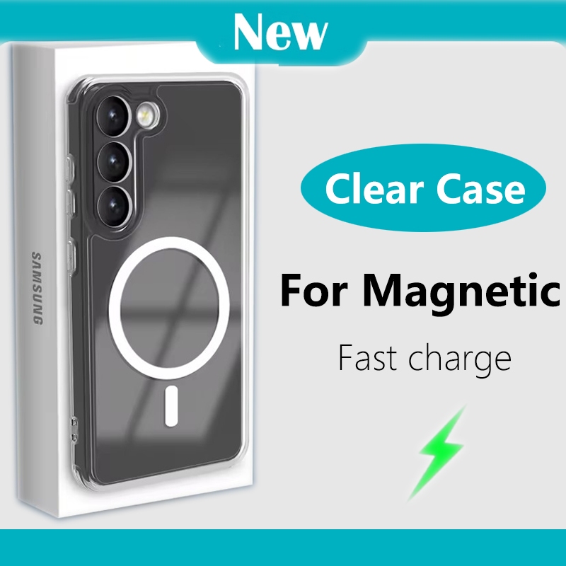 หรูหราโปร่งใสแม่เหล็ก Hard Case สําหรับ Samsung Galaxy S24 S23 S22 S21 Plus Ultra S23 S21 S20FE ไร้สายชาร์จเคสใส
