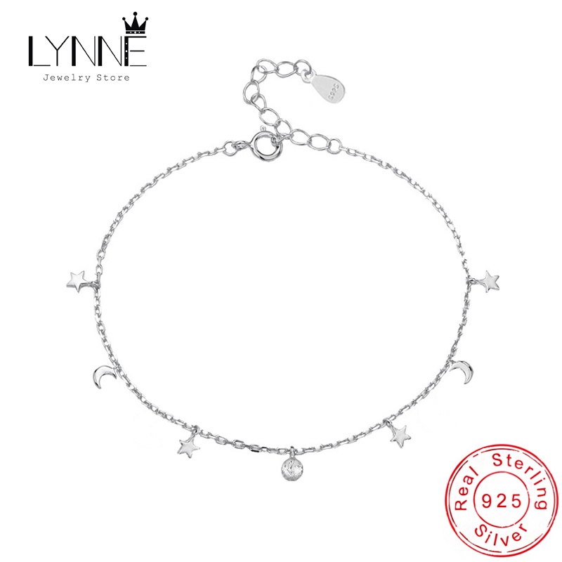Lynne เครื่องประดับ 925 เงินสเตอร์ลิงโบฮีเมียประณีตรอบ Ball Star & Moon จี้ Anklets แฟชั่นผู้หญิง & สาว Fine ของขวัญ Street อุปกรณ์เสริมเซ็กซี่ Elegant Beach สร้อยข้อมือโซ่เท้า