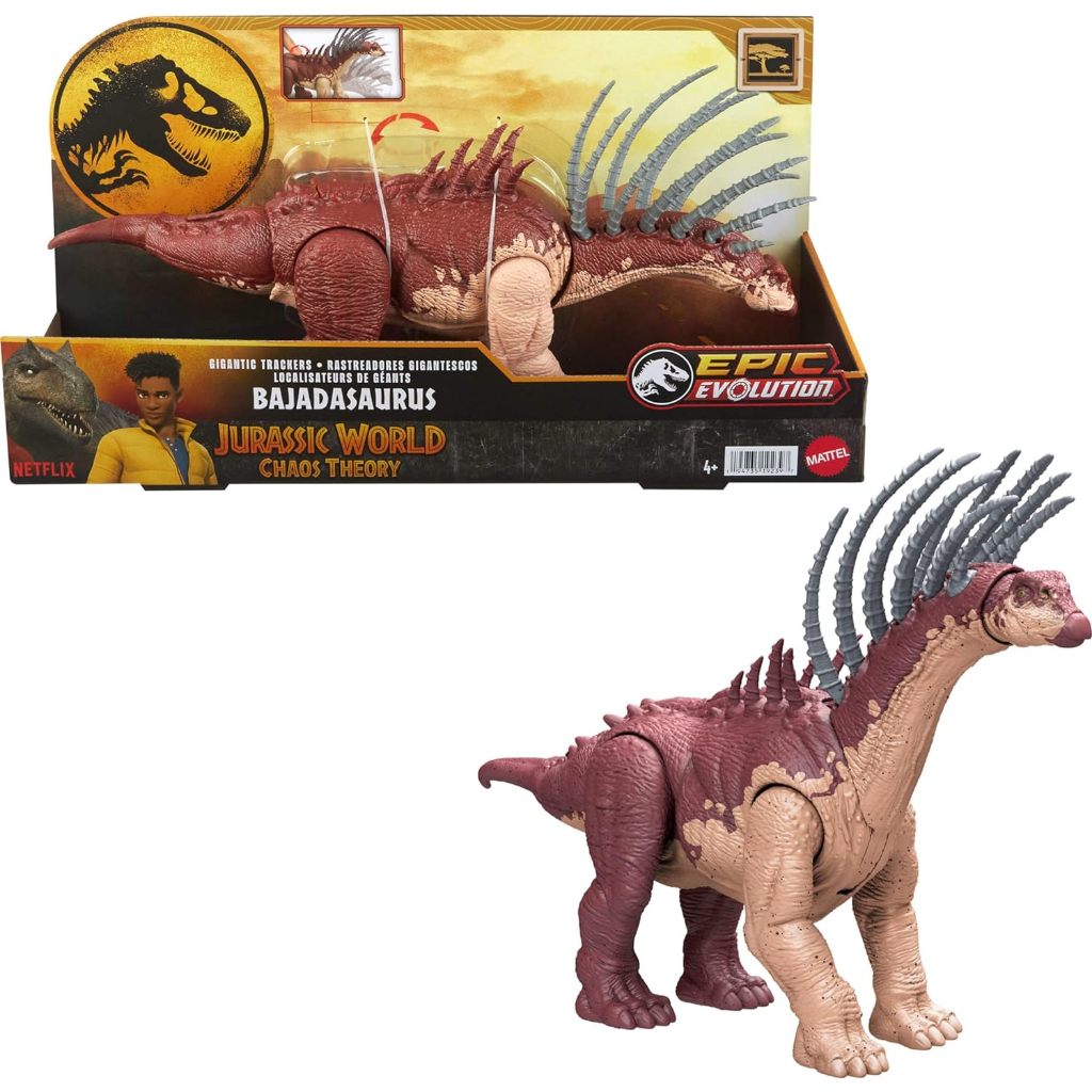 Jurassic World Gigantic Trackers Bajadasaurus Action Figure ของเล่นไดโนเสาร์พร้อมการโจมตีคอ Rampage,