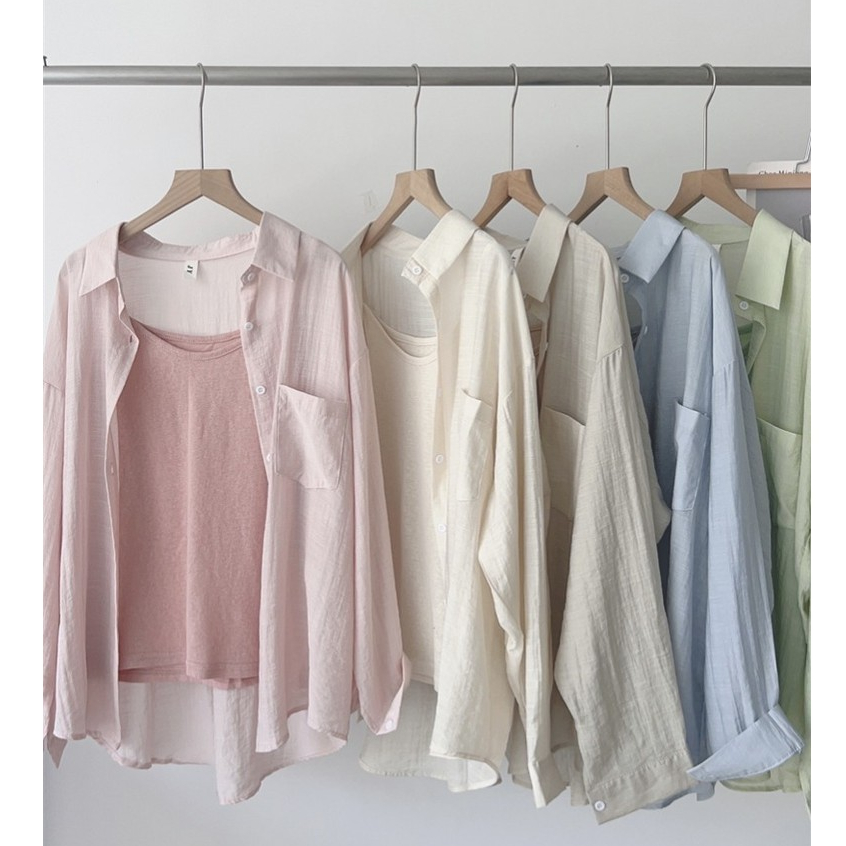 ซูซี สีทึบที่เรียบง่ายสบายๆใหม่หลวมแฟชั่นคอปกแขนยาวเสื้อผู้หญิงด้านบน 240709