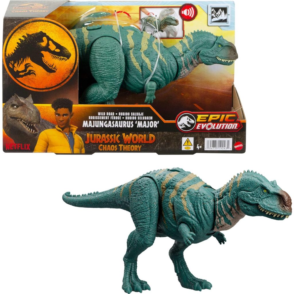 ฟิกเกอร์ไดโนเสาร์ Jurassic World Wild Roar Majungasaurus พร้อม Continuing Massive Chomp Attack & Roar Sound, Posable Toy & Digital Play HTK76