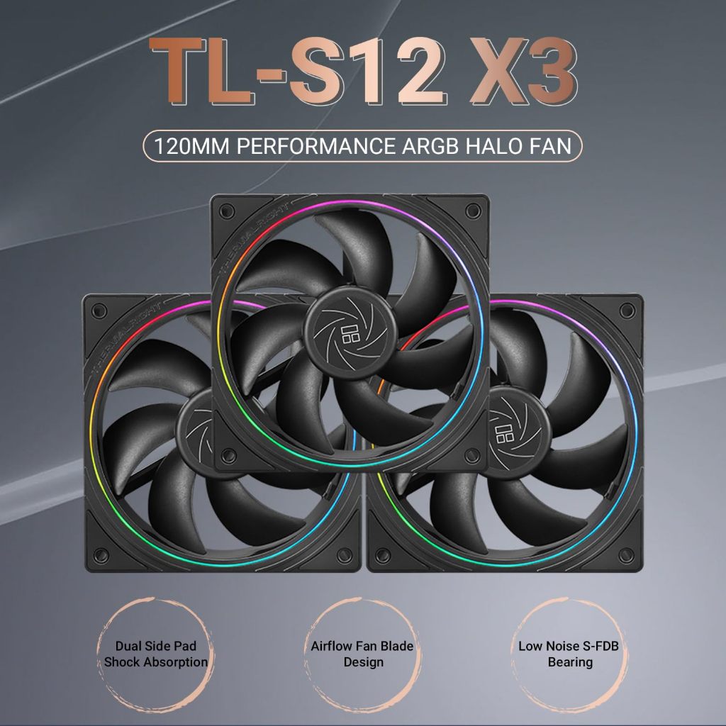 Thermalright TL-S12 พัดลม CPU 12 ซม. พัดลมเคสมาพร้อมกับ ARGB เอฟเฟกต์แสง PC PWM พัดลมคอมพิวเตอร์เงียบพร้อมพัดลมระบายความร้อน CPU ความเร็ว 1500RPM สีดํา