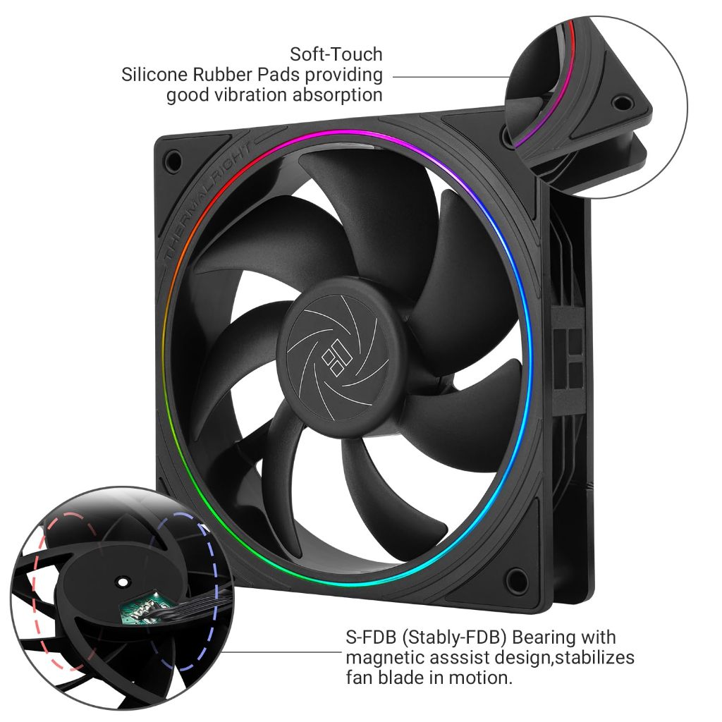 Thermalright TL-S12 พัดลม CPU 12 ซม. พัดลมเคสมาพร้อมกับ ARGB เอฟเฟกต์แสง PC PWM พัดลมคอมพิวเตอร์เงียบพร้อมพัดลมระบายความร้อน CPU ความเร็ว 1500RPM สีดํา
