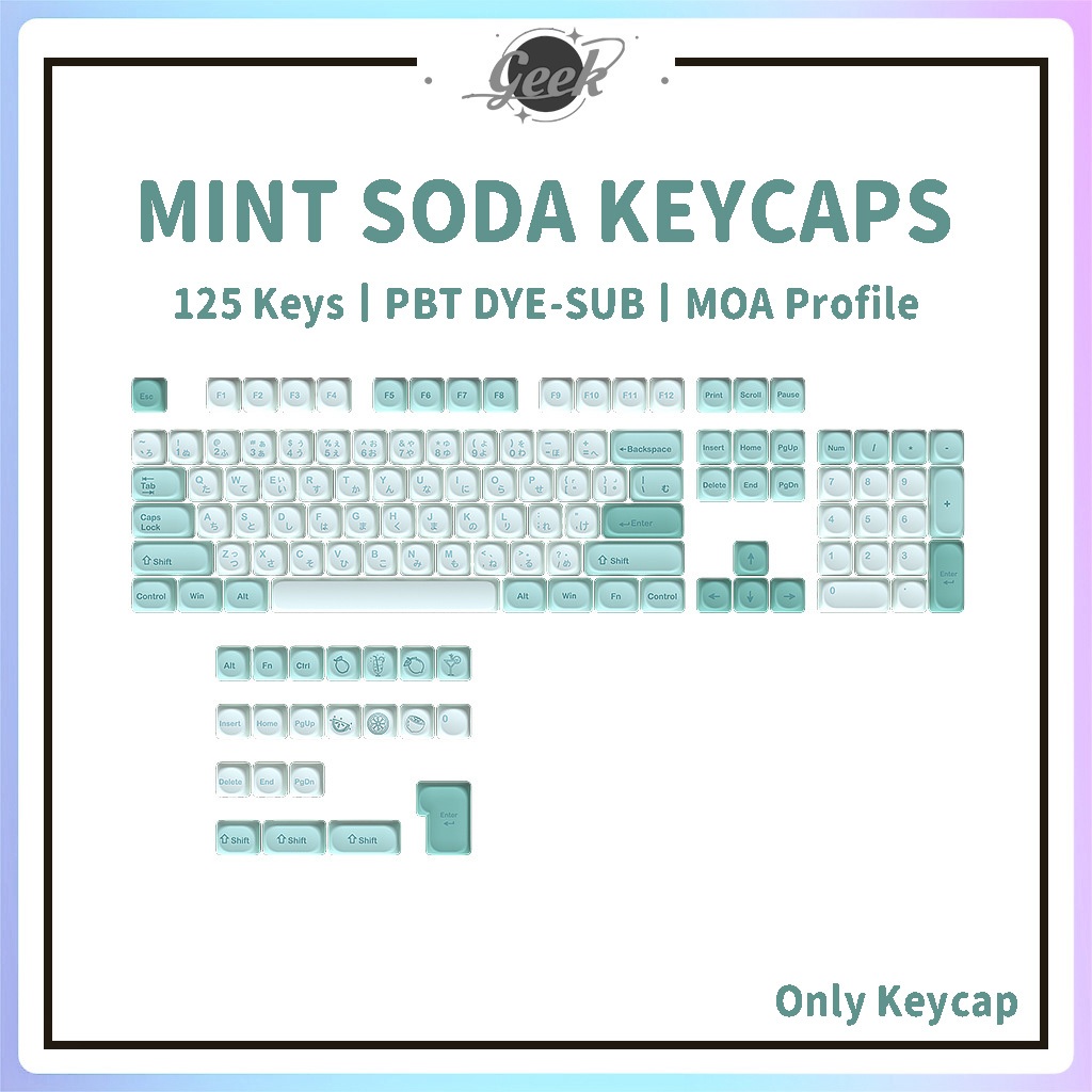 Mint Soda Keycaps PBT Dye-sub MOA Profile Keycap Custom Keycaps ใช้งานร่วมกับ Cherry Gateron MX Switches