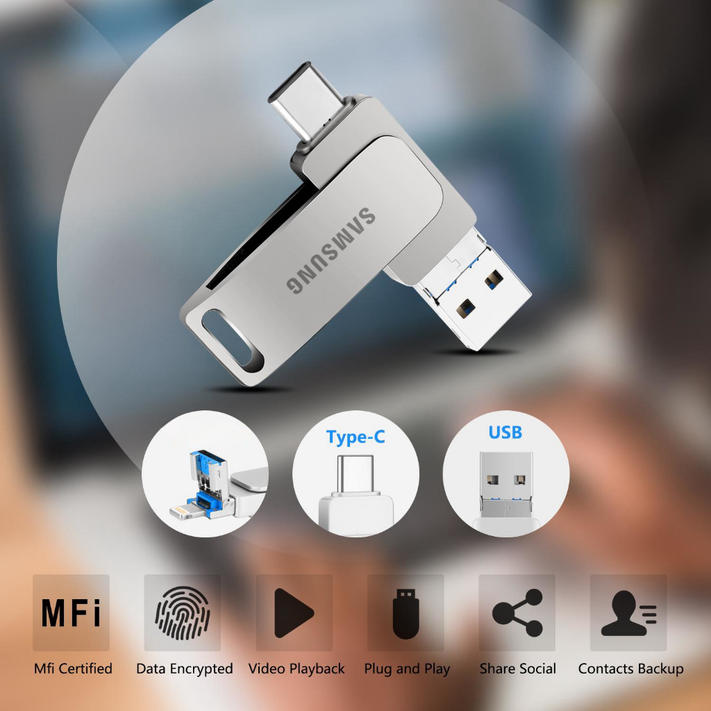 2tb Samsung Type-C iPhone หน่วยความจําแฟลชไดรฟ์คู่คุณภาพสูง USB Memory Stick หน่วยความจําข้อมูล 1TB otg
