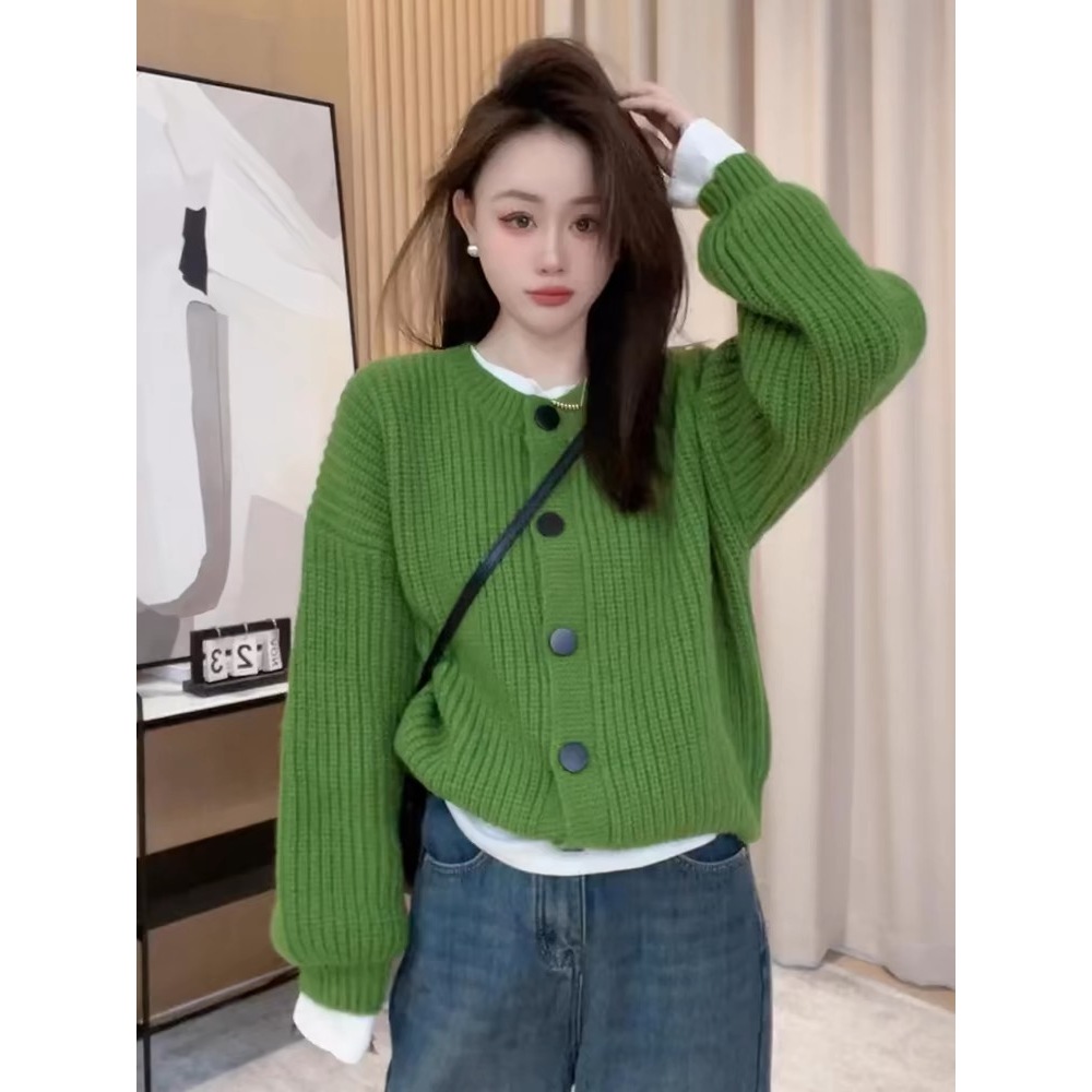 NZN ด้ายทําด้วยผ้าขนสัตว์หยาบเกาหลีปุ่มตัดกันเหนียวนุ่มแขนยาวเสื้อแจ็คเก็ตผู้หญิง