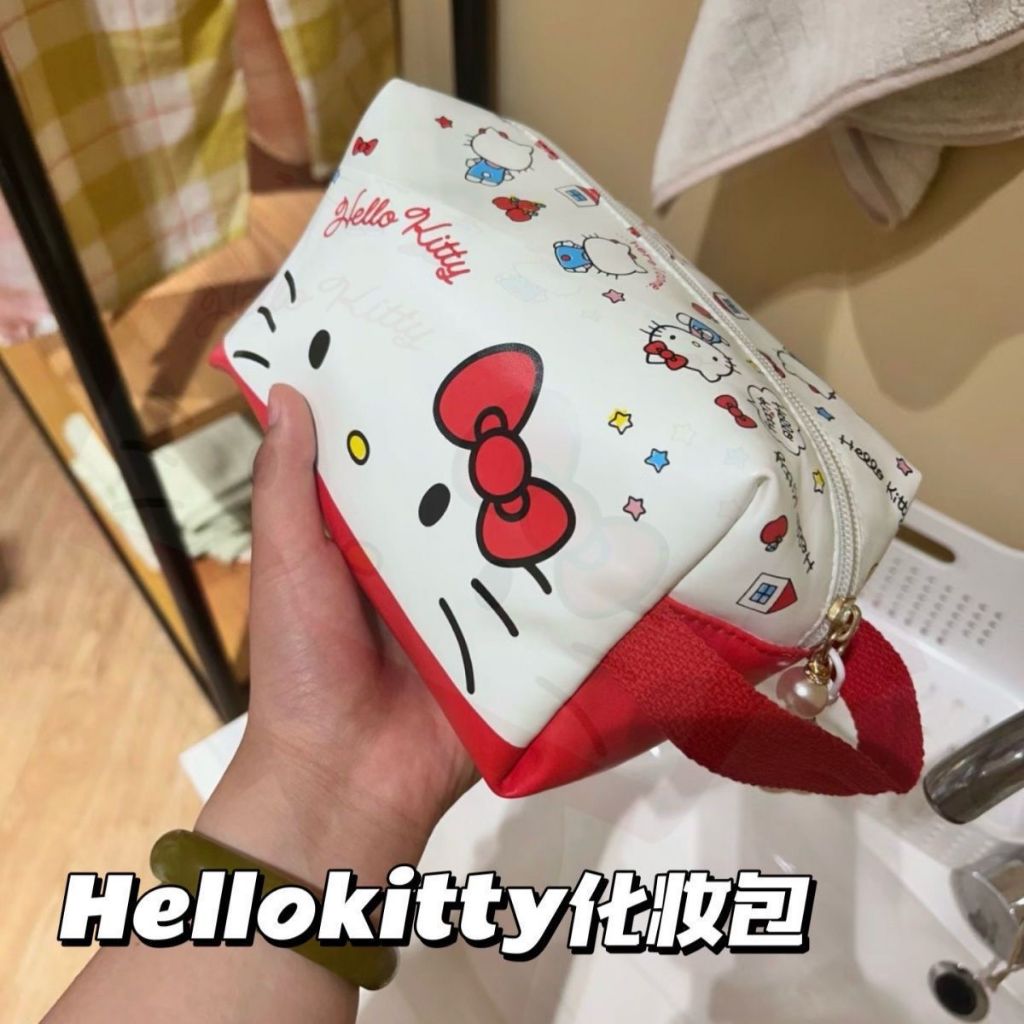 Hello Kitty น่ารัก Oxford Cloth Portable Makeup bag Stylish Ladies Travel กระเป๋าเก็บแป้งกันน้ํา