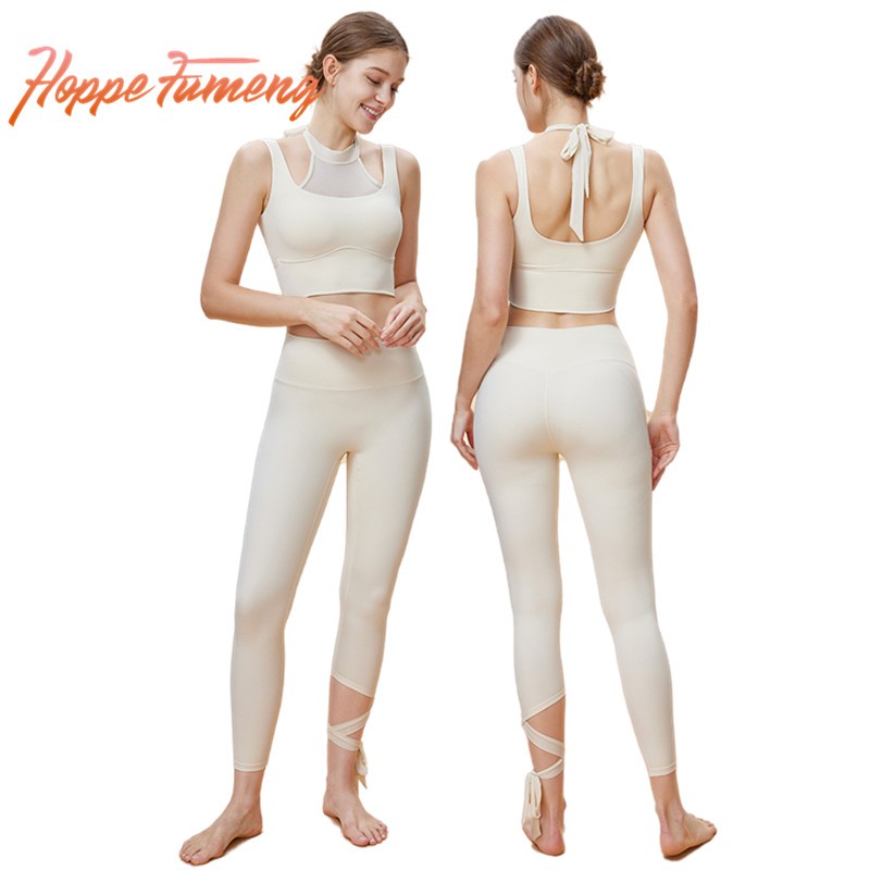 เสื้อกั๊กโยคะสตรีบุนวม Hoppe Fumeng และกางเกงออกกําลังกายยาวเอวสูง