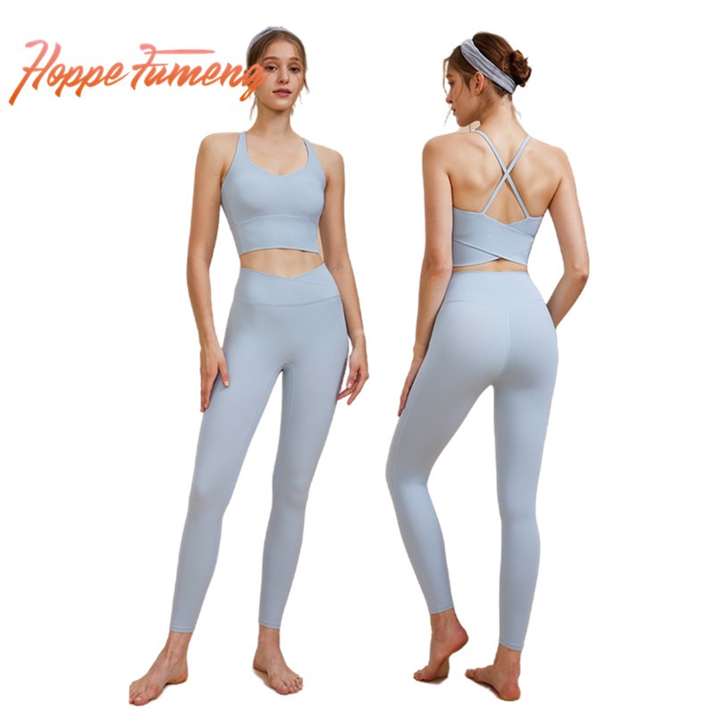 Hoppe Fumeng สปอร์ตบราเสริมฟองน้ําสําหรับผู้หญิงหนึ่งชุดและกางเกงขายาวกีฬา