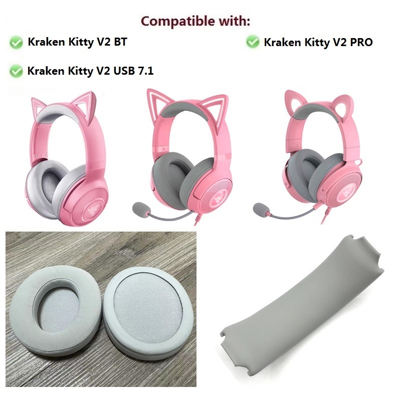 Original Ear Pads สําหรับ Razer Kraken Kitty BT,V2 BT,V2 USB 7.1,V2 PRO หูฟังเปลี่ยน earmuffs หมอนหูแถบคาดศีรษะเบาะ