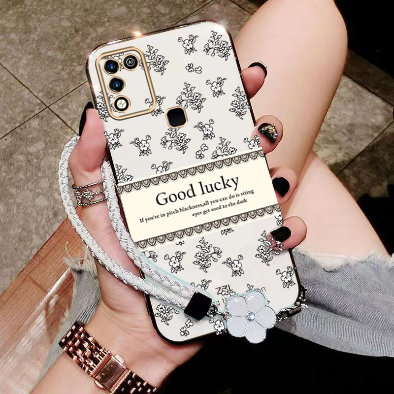 เคส ปลอก INFINIX HOT 10 PLAY เล่นโทรศัพท์กรณี Softcase Electroplated ซิลิโคนกันกระแทกป้องกันเรียบปกการออกแบบใหม่ความงามหรูหราย้อนยุคสร้อยข้อมือสำหรับสาว DDXYBH01