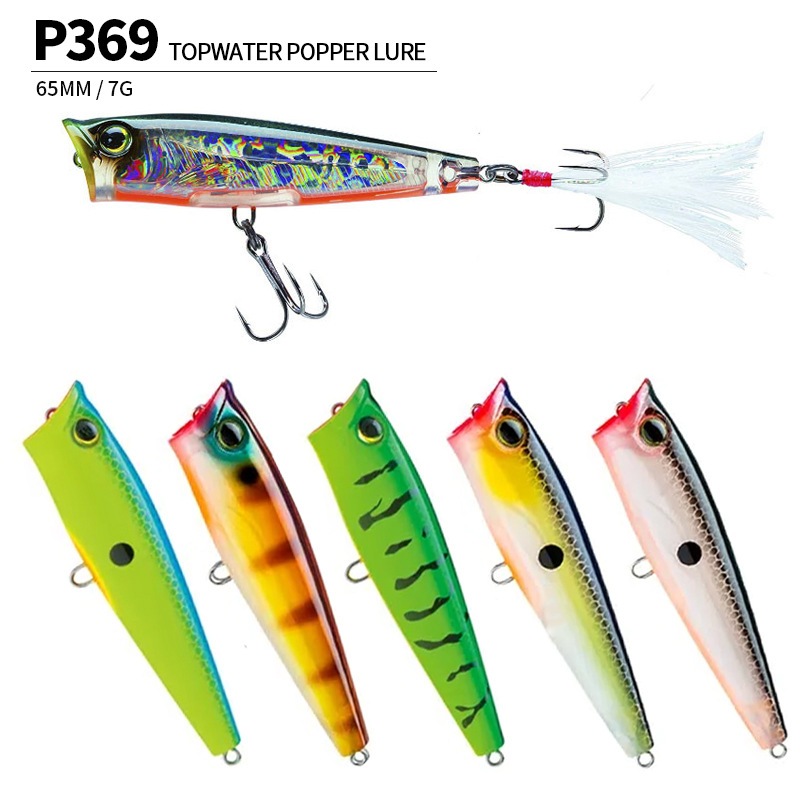 65 มม. 7 กรัม Topwater Popper เหยื่อตกปลาเหยื่อแข็ง