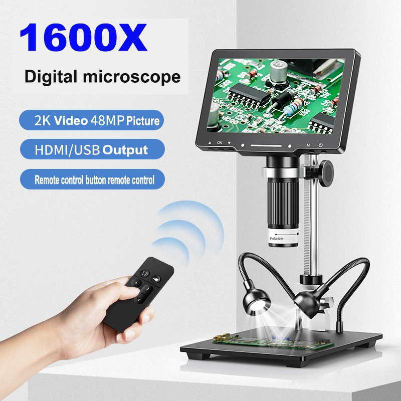 7 นิ้ว IPS 4K กล้องจุลทรรศน์อิเล็กตรอนดิจิตอลซ่อมแว่นขยายพร้อมไฟ LED 1600X ปรับกล้อง LCD 1080P เครื่องมือเชื่อมมืออาชีพ
