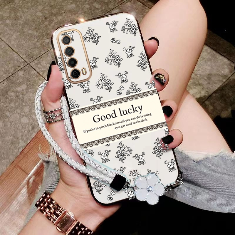เคส ปลอกหัวเว่ย y7a 2021 โทรศัพท์กรณี softcase electroplated ซิลิโคนกันกระแทกป้องกันเรียบปกการออกแบบใหม่ความงามหรูหราย้อนยุคสร้อยข้อมือสำหรับสาว ddxybh01
