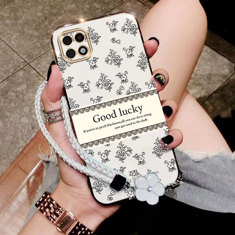 เคส ปลอกซัมซุง SAMSUNG A22 5G กรัมซัมซุง A22 4G กรัมโทรศัพท์กรณี Softcase Electroplated ซิลิโคนกันกระแทกป้องกันเรียบปกการออกแบบใหม่ความงามหรูหราย้อนยุคสร้อยข้อมือสำหรับสาว DDXYBH01