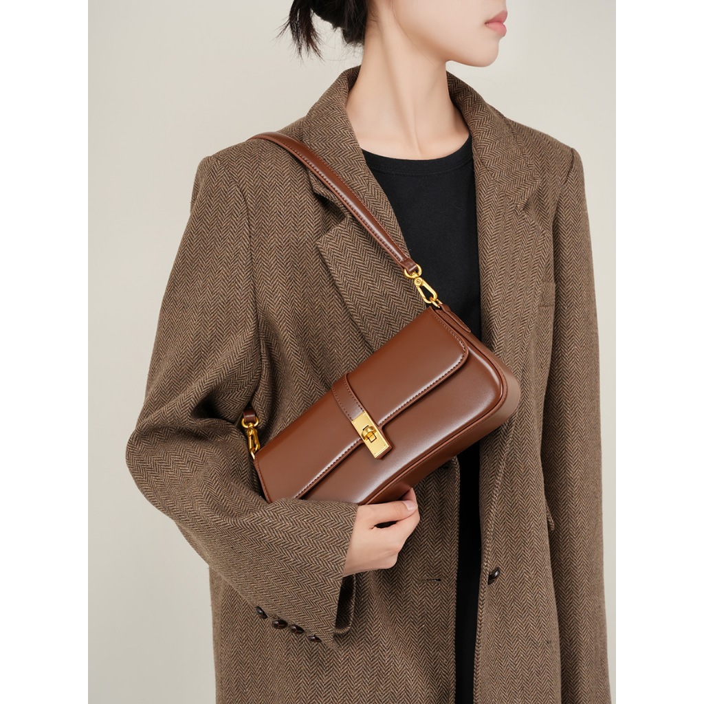 คุณภาพสูงของแท้หนัง Baguette กระเป๋าสะพายสุภาพสตรี Casual High-End Messenger กระเป๋า