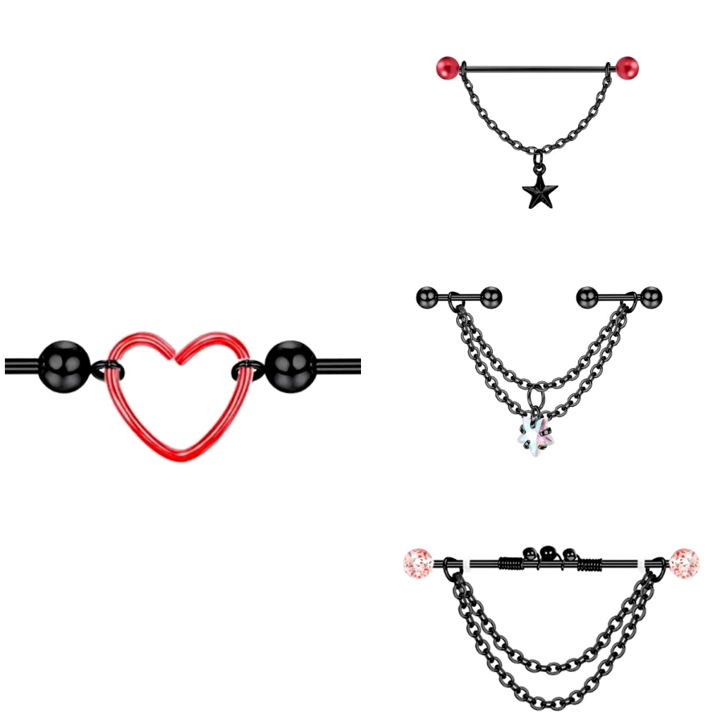 Peach Heart Barbell หูกระดูกอ่อนสกรู Double Earhole เครื่องประดับสแตนเลส