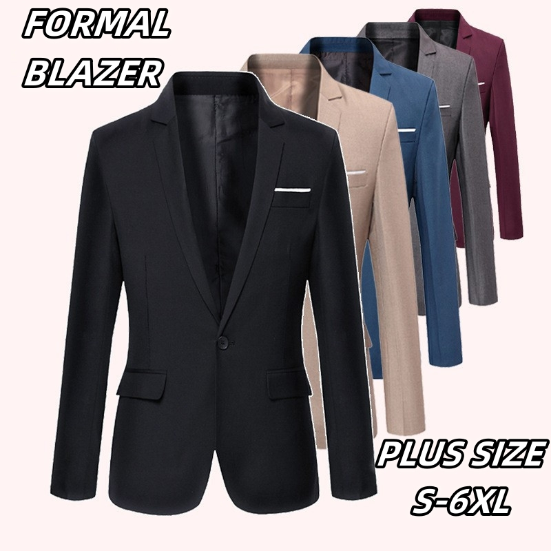 ເສື້ອ Blazer ຜູ້ຊາຍ ຂະໜາດໃຫຍ່ S-6XL ສຳລັບທຸລະກິດ ສີດຳ (Slim Fit) ແບບ tuxedo