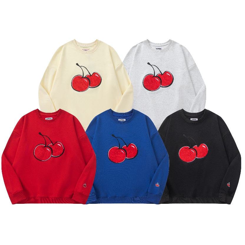 Street Wear Casual Top Classic Style Cherry Towel ปักรอบคอ Casual Sweatshirt One Size 5 สี