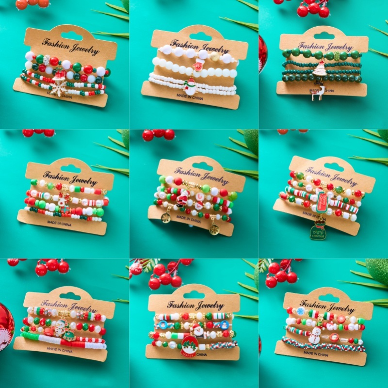 4 ชิ้น/เซ็ต Merry Christmas สร้อยข้อมือชุดเกล็ดหิมะ Jingling Bell Elk สร้อยข้อมือลูกปัดสําหรับผู้หญิงแฟชั่นเครื่องประดับ Xmas ของขวัญต้นคริสต์มาส Santa Claus Snowman