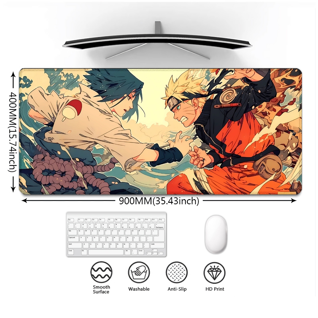 แผ่นรองเมาส์แผ่นรองเม้าส์สําหรับเล่นเกม Uzumaki Naruto VS Uchiha Sasuke กันน้ํา Anti-Slip Mousepad ขนาดใหญ่ปรับแต่งแผ่นรองเม้าส์ขยายโต๊ะ