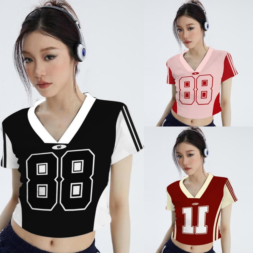 สไตล์เกาหลี Babytee เสื้อครอปผู้หญิง NO.88 เสื้อยืดคอกลมรัดรูปแขนสั้นฤดูร้อนใหม่ เสื้อยืดเข้ารูปเซ็กซี่สําหรับผู้หญิง Streetwear Hottrend 2567