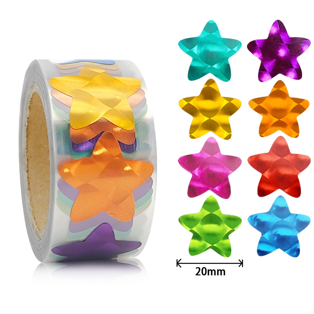 300ชิ้น/ม้วนที่มีสีสันเลเซอร์ทองฟอยล์กาวในตัวดาวสติกเกอร์รางวัลแผนภูมิตกแต่งของเล่นของขวัญป้ายสติกเกอร์2ซม