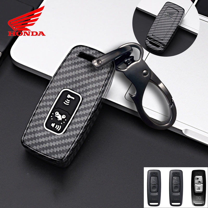 คาร์บอนไฟเบอร์ระยะไกลสมาร์ทรถ Key Chain แหวนฝาครอบสําหรับ Honda PXC 160/PCX/Vario/ADV/Scoopy/Lead/Giorno/SH/Vision Honda Carbon Case