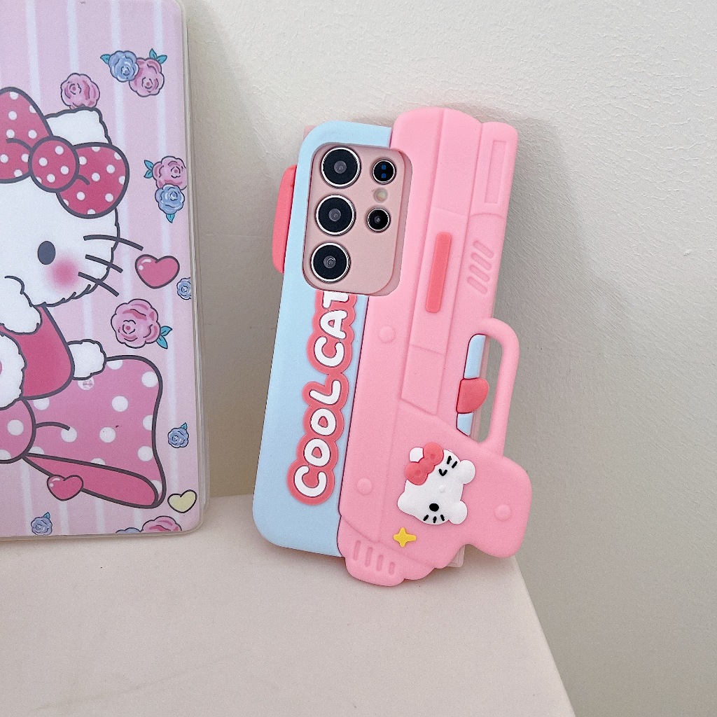 สามมิติ ซิลิโคน น่ารัก Hello Kitty ปืนพก เคส Samsung Galaxy S24 Ultra S23FE S21 S22 S23 Ultra S21 S20 FE S22 S23 S24 Plus + Note20 Ultra Note10 Plus S10 Lite A55 A35 A25 A15 A05 S A54 A34 A24 A14 A53 A33 ป้องกันการตก เคสโทรศัพท์มือถือซัมซุง