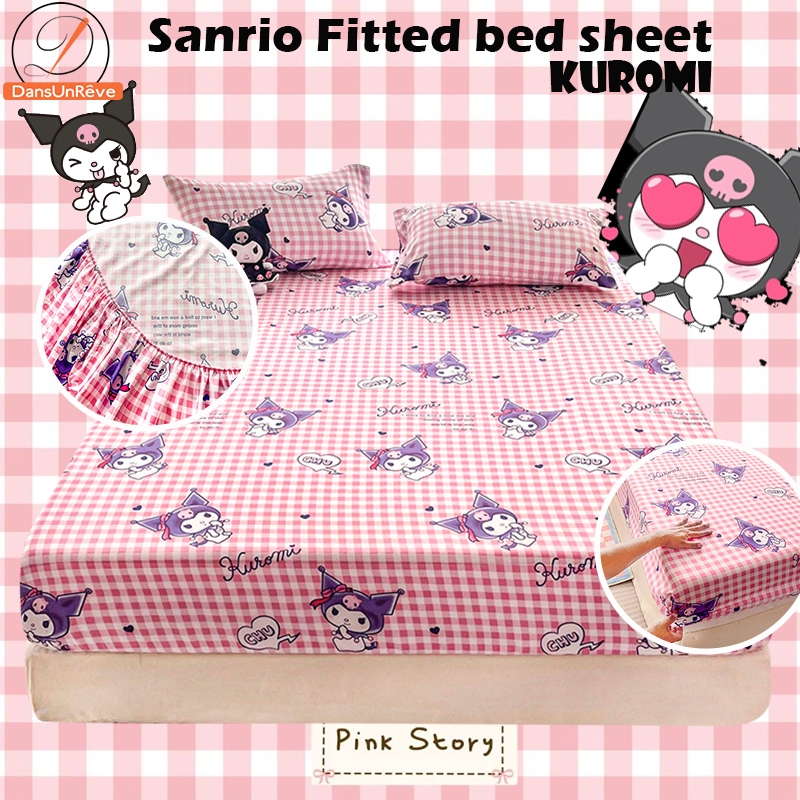 SANRIO Kuromi ผ้าปูที่นอน 6ฟุต/5ฟุต/3.5ฟุต 10นิ้ว ผ้าปูรัดมุมCinnamon dog สีม่วง ผ้ารองกันเปื้อนที่นอน sheet queen single