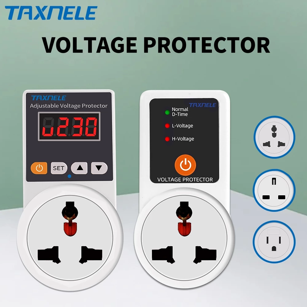 Taxnele อัตโนมัติแรงดันไฟฟ้า Protector ซ็อกเก็ต AC 220V ปรับได้ 16A EU ปลั๊กปลอดภัยตู้เย็นป้องกัน