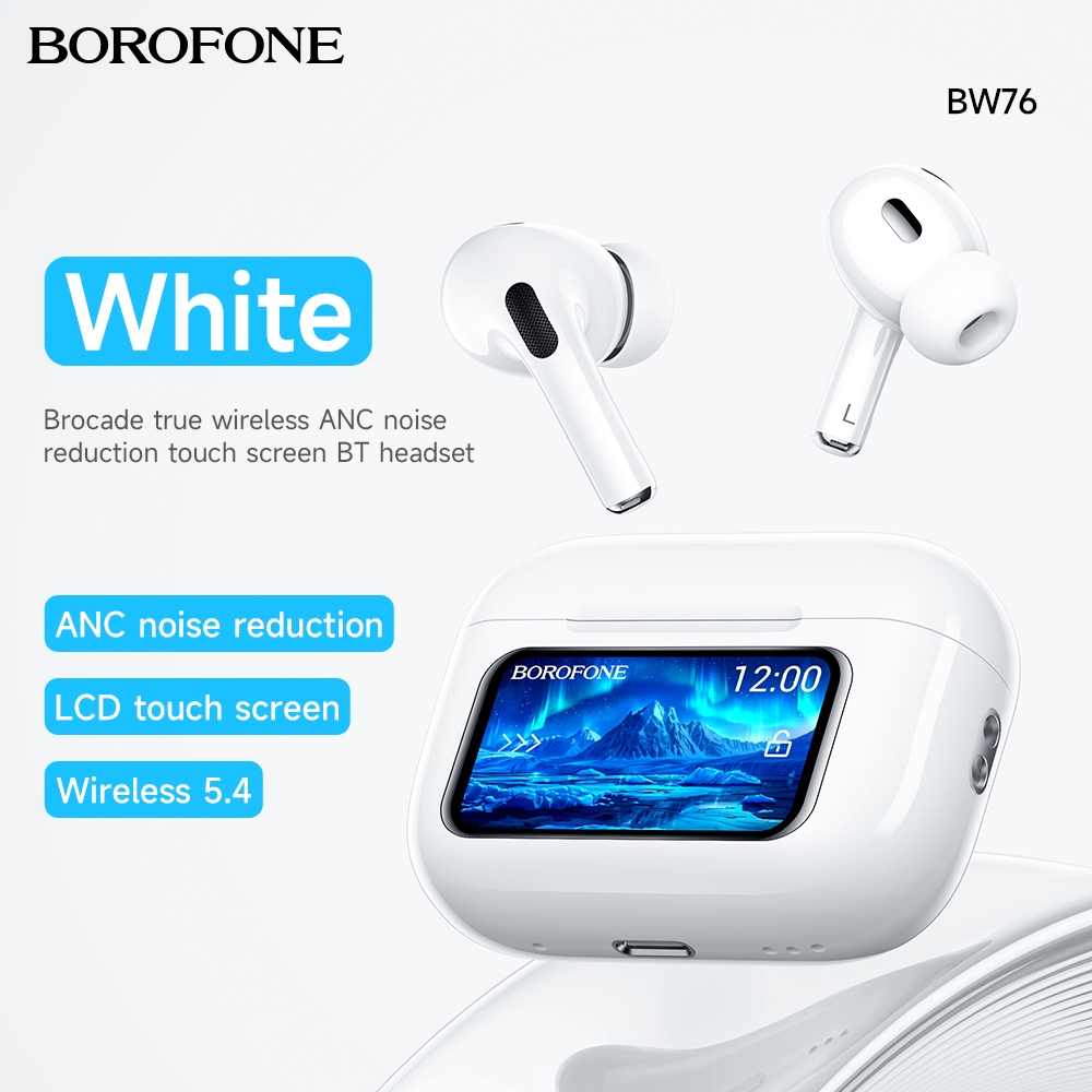 Borofone Original BW76 TWS หูฟังบลูทูธไร้สาย True ANC ตัดเสียงรบกวนกีฬาเพลงหูฟังหน้าจอสัมผัสพร้อมไมโครโฟนสําหรับโทรศัพท์สมาร์ททั้งหมด Universal หูฟัง