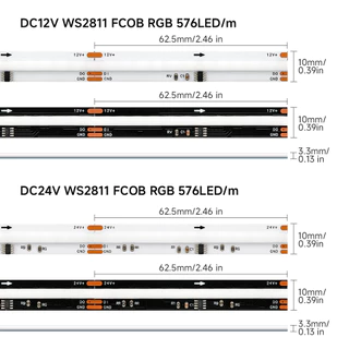 BTF-LIGHTING 10 เมตร COB RGB IC แถบไฟ LED 576LEDs/m WS2811 IC แอดเดรสได้ 12V 24V